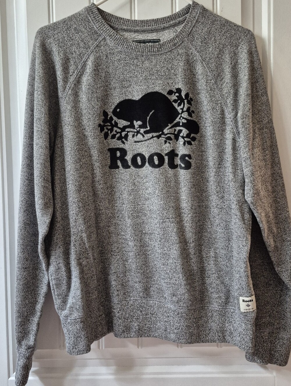 Womens Roots Original Salt & Pepper Crewneck Sweatshirt Sz Large